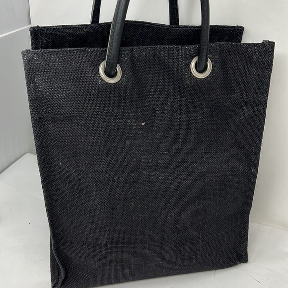 Large Burlap Black Tote Handle Bag 13” x 12” x 6.5” - Picture 3 of 8